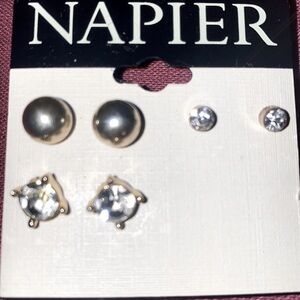 Napier Earrings 3 Pairs Gold Tone Rhinestones